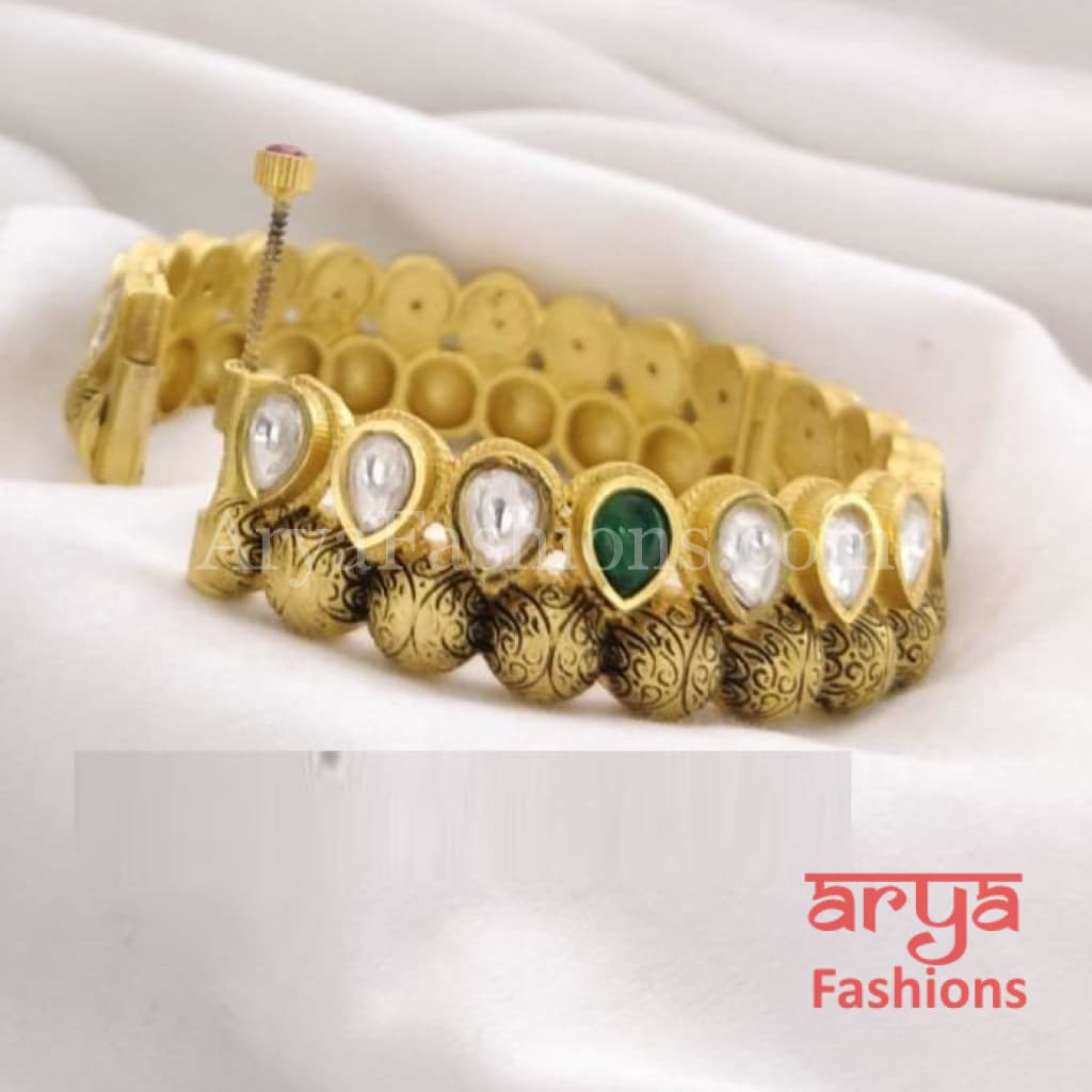 Saba Bridal Kundan Bracelet Set/Rajwadi Jadau Kada with Ruby/Emerald/Kundan