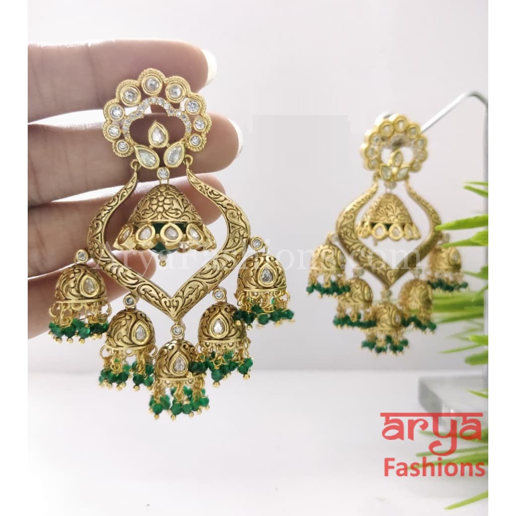 Saba Bridal Kundan Pearl Meenakari Chandbali
