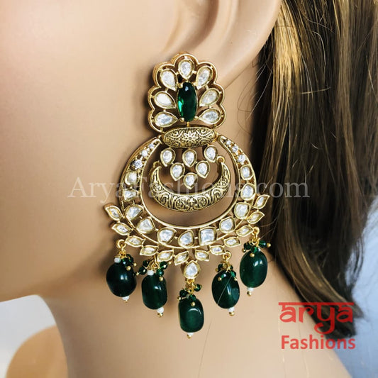 Saba Bridal Meenakari Kundan Emerald Pearl Long Chandbali