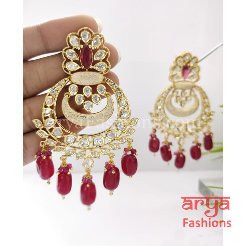 Saba Bridal Meenakari Kundan Emerald Pearl Long Chandbali