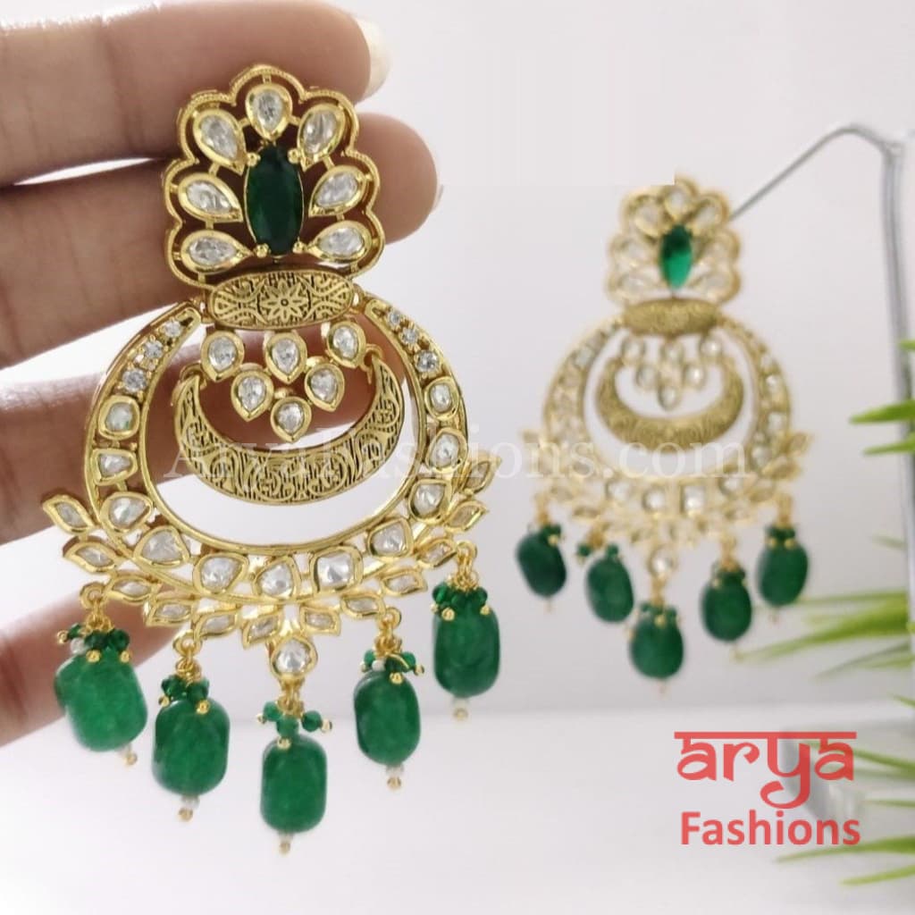 Saba Bridal Meenakari Kundan Emerald Pearl Long Chandbali