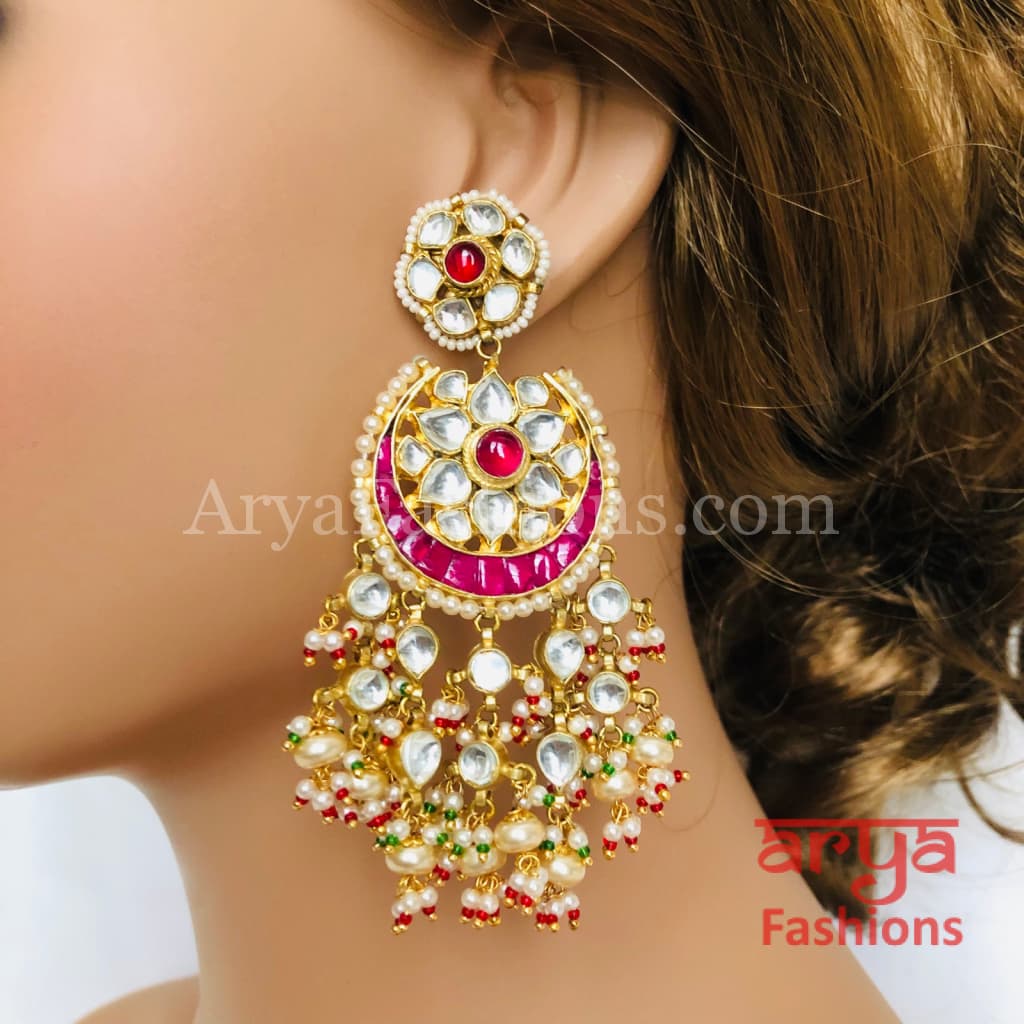 Saba Kundan Ruby Pearl Chandbalis