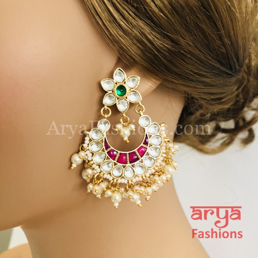 Saba Ruby pearl Jadau Kundan Chandbalis