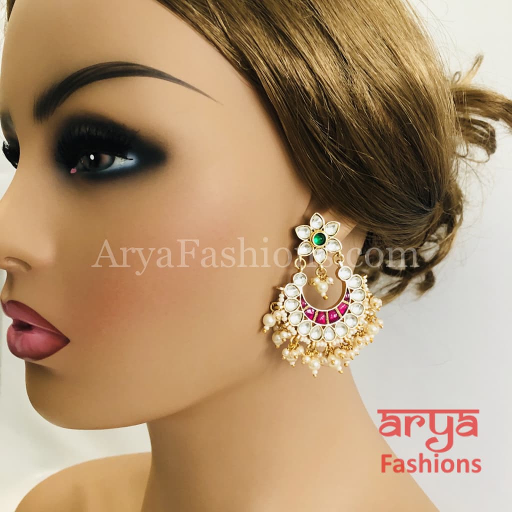 Saba Ruby pearl Jadau Kundan Chandbalis