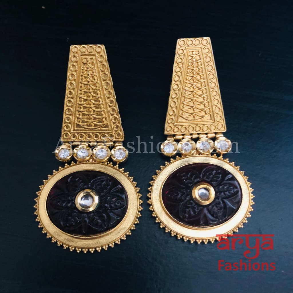 Sabia Kundan Earrings with Handcarved stone/ Amrapali Inspired