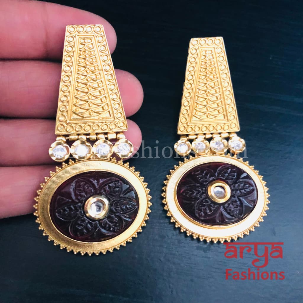 Sabia Kundan Earrings with Handcarved stone/ Amrapali Inspired