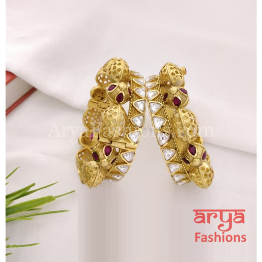 Sabiha Bridal Kundan Bracelet Set/Rajwadi Jadau Kada with Ruby/Emerald/Kundan