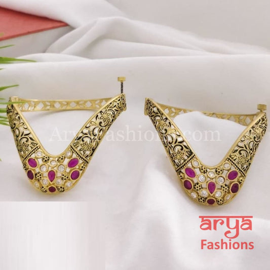 Sahi Meenakari Bridal Kundan Bracelet Set/Rajwadi Jadau Kada with