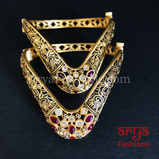 Sahi Meenakari Bridal Kundan Bracelet Set/Rajwadi Jadau Kada with