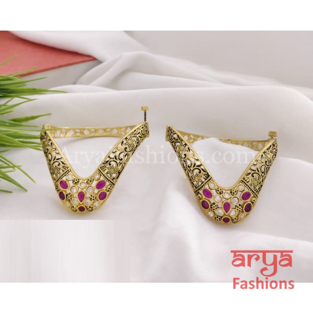 Sahi Meenakari Bridal Kundan Bracelet Set/Rajwadi Jadau Kada with
