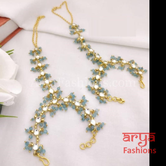 Sahira Pacchi Kundan Hathphool Pair with colored beads
