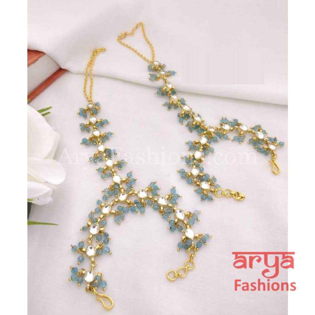 Sahira Pacchi Kundan Hathphool Pair with colored beads