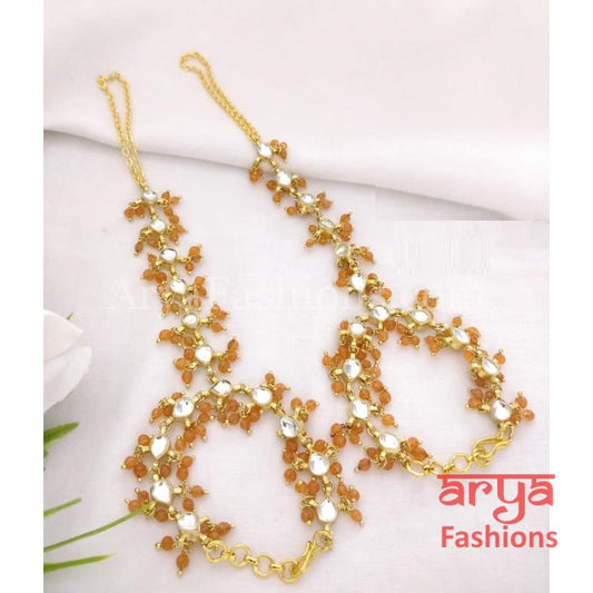 Sahira Pacchi Kundan Hathphool Pair with colored beads
