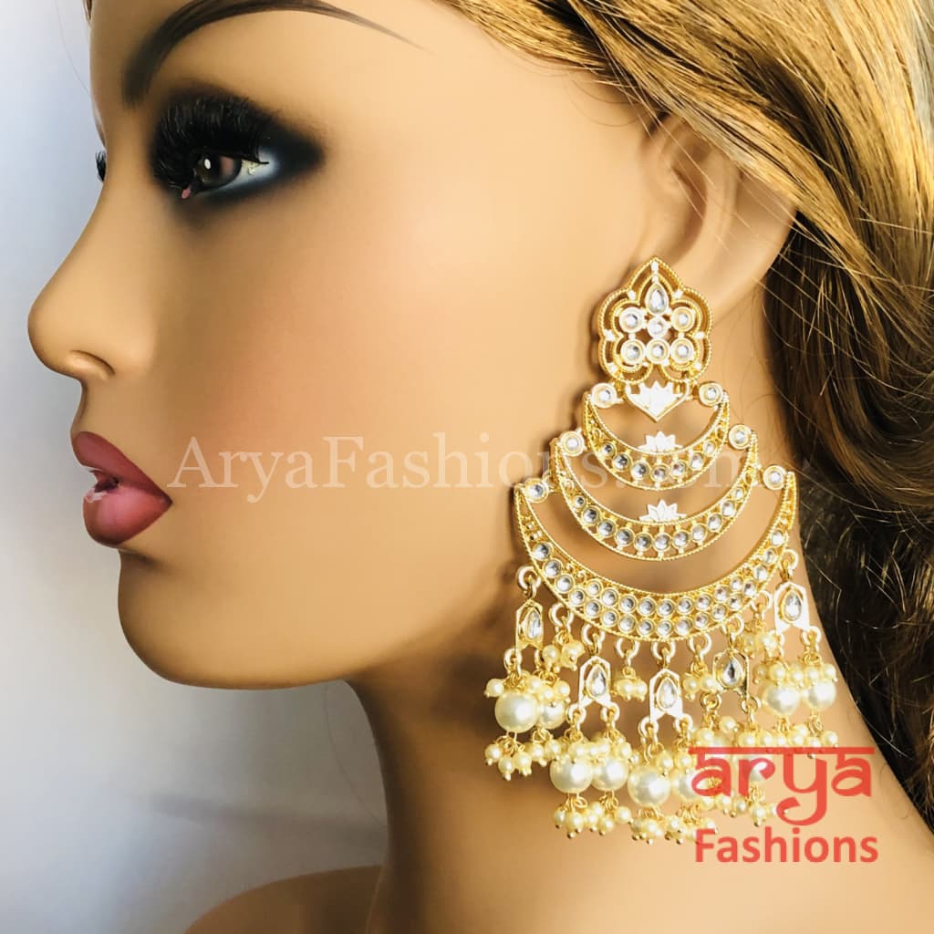 Sakhi Golden Kundan Chandbali/Long Chandbali Earrings