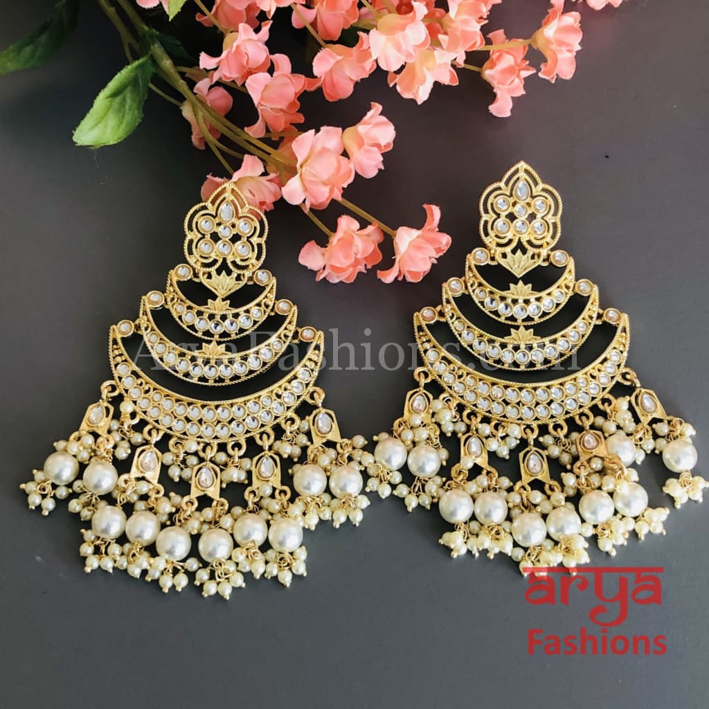 Sakhi Golden Kundan Chandbali/Long Chandbali Earrings