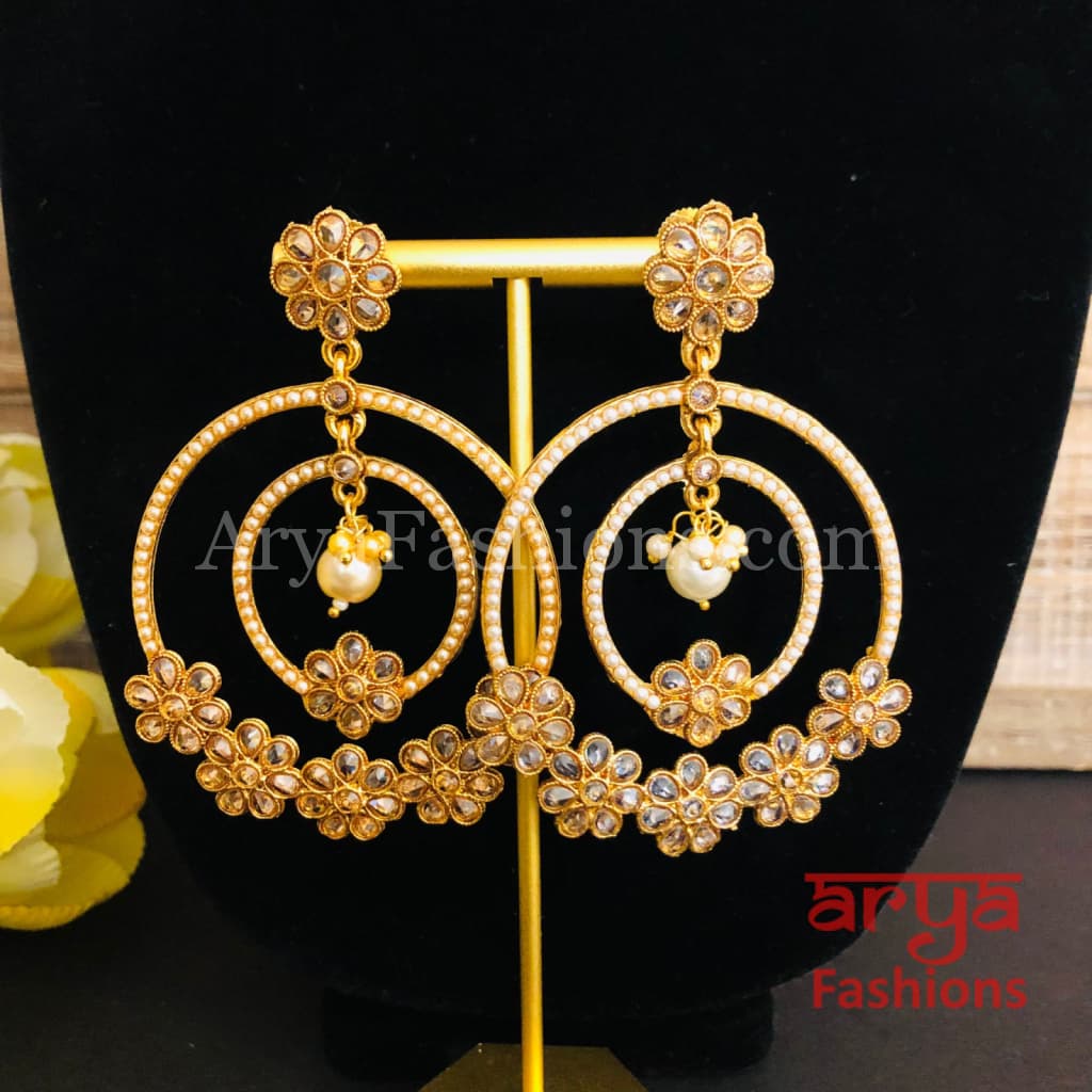 Sakhi Long Polki Kundan Golden Multicolor Stone Chandbali