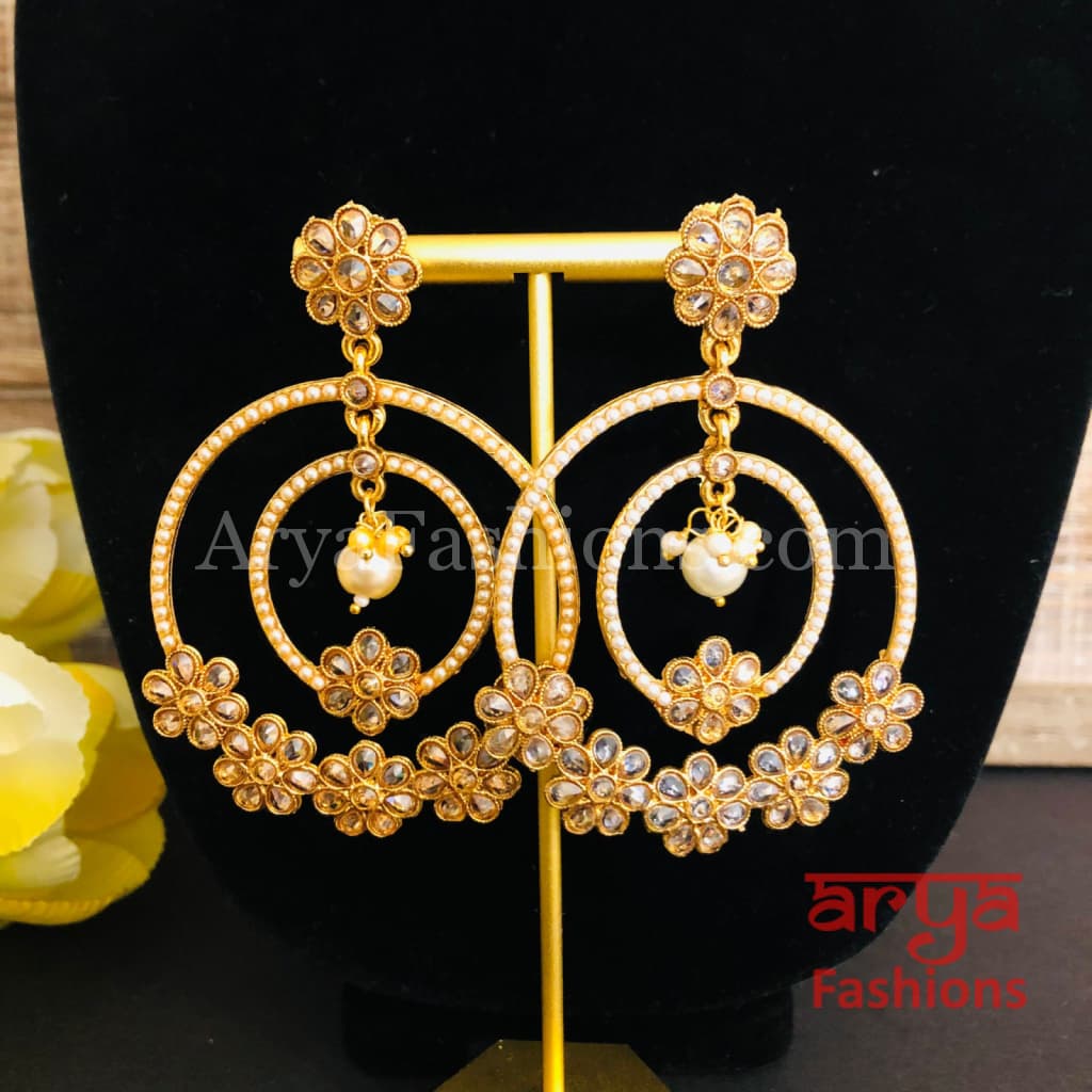 Sakhi Long Polki Kundan Golden Multicolor Stone Chandbali