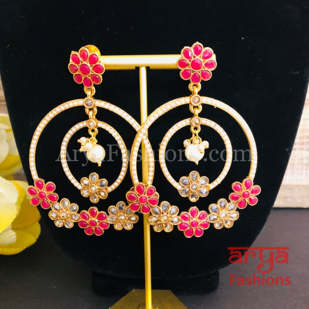 Sakhi Long Polki Kundan Golden Multicolor Stone Chandbali