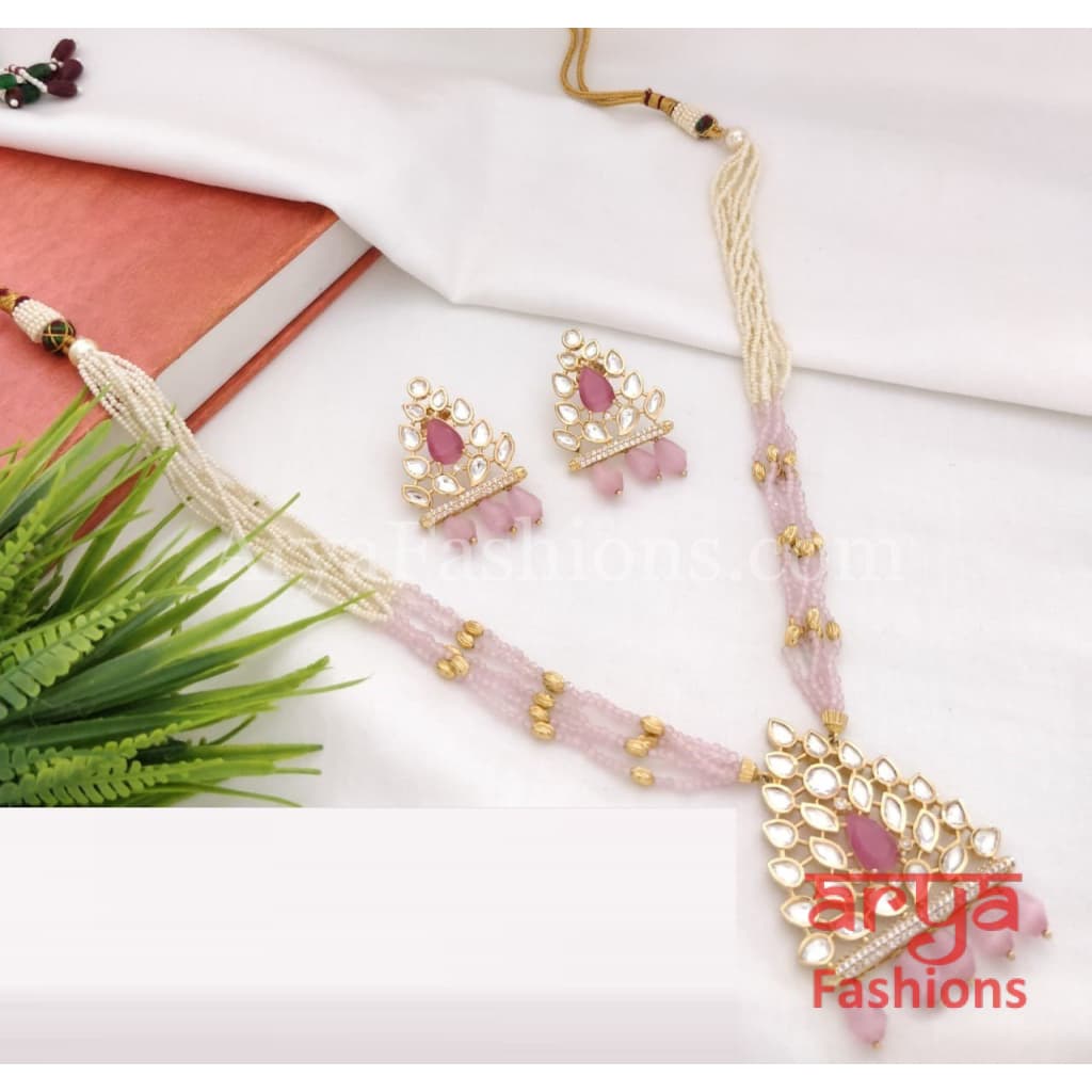 Sakshi Long Pacchi Kundan CZ Necklace