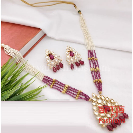 Sakshi Long Pacchi Kundan CZ Necklace