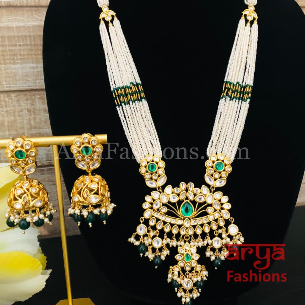 Shaira Long Pacchi Kundan Emerald Statement Necklace/ Rajwadi Ruby Necklace