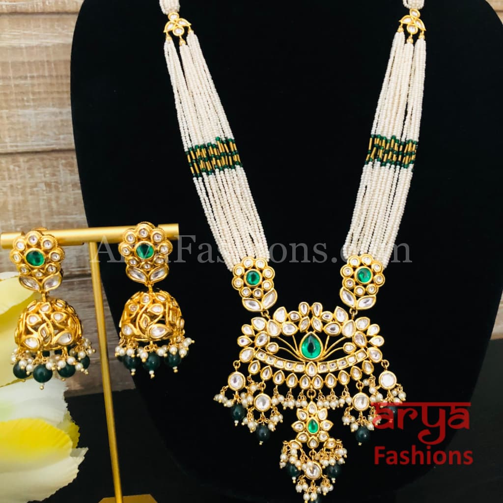 Shaira Long Pacchi Kundan Emerald Statement Necklace/ Rajwadi Ruby Necklace