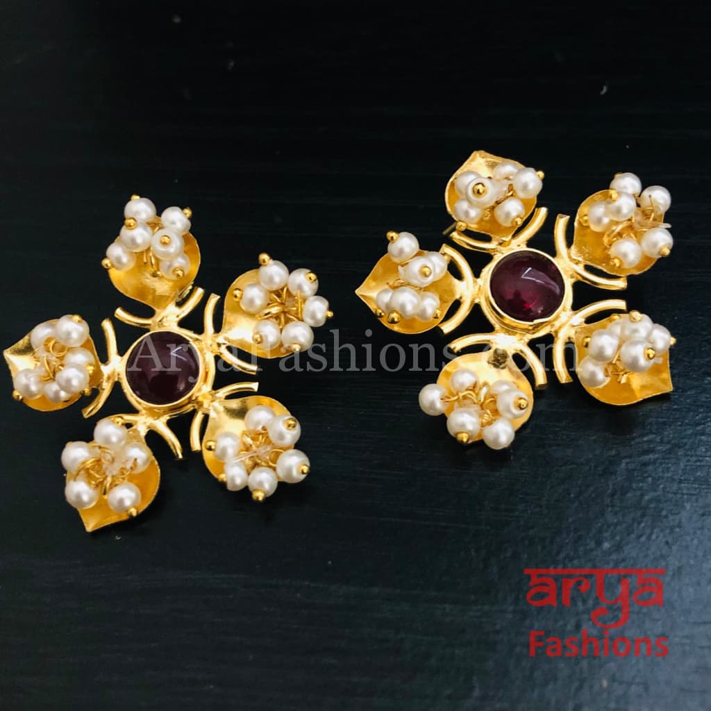 Shavi Matte Gold Designer Stud Earrings
