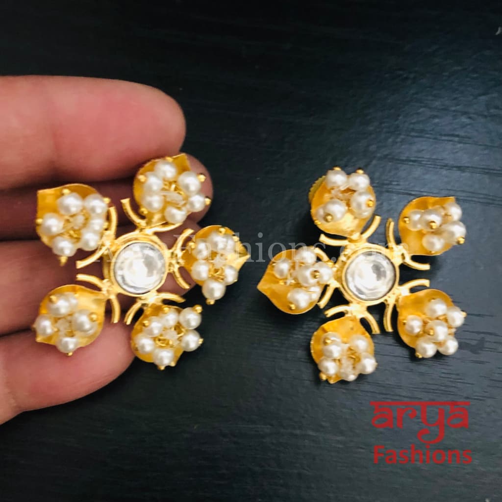 Shavi Matte Gold Designer Stud Earrings