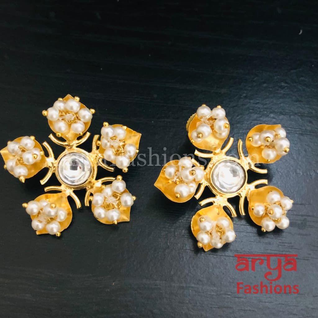 Shavi Matte Gold Designer Stud Earrings