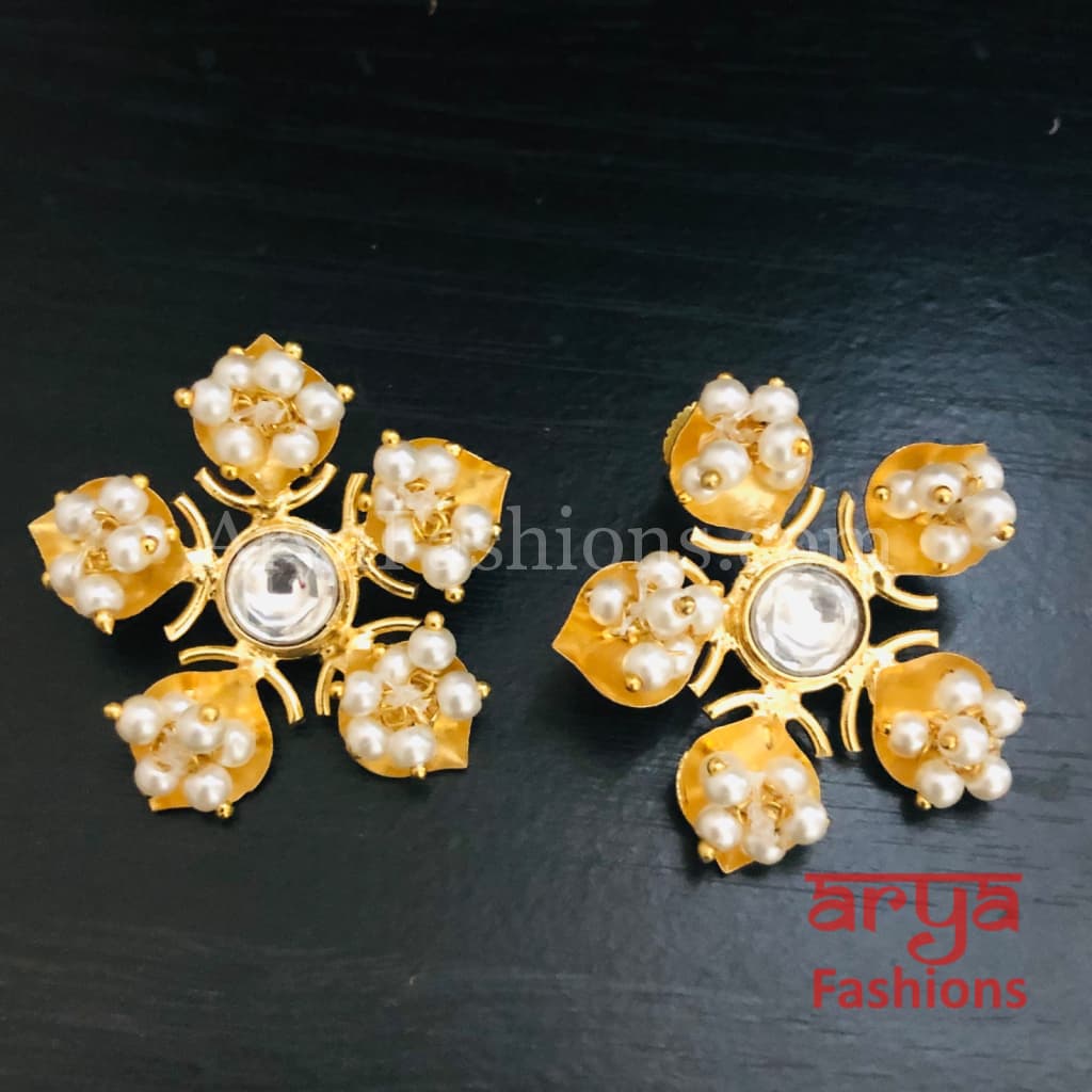Shavi Matte Gold Designer Stud Earrings