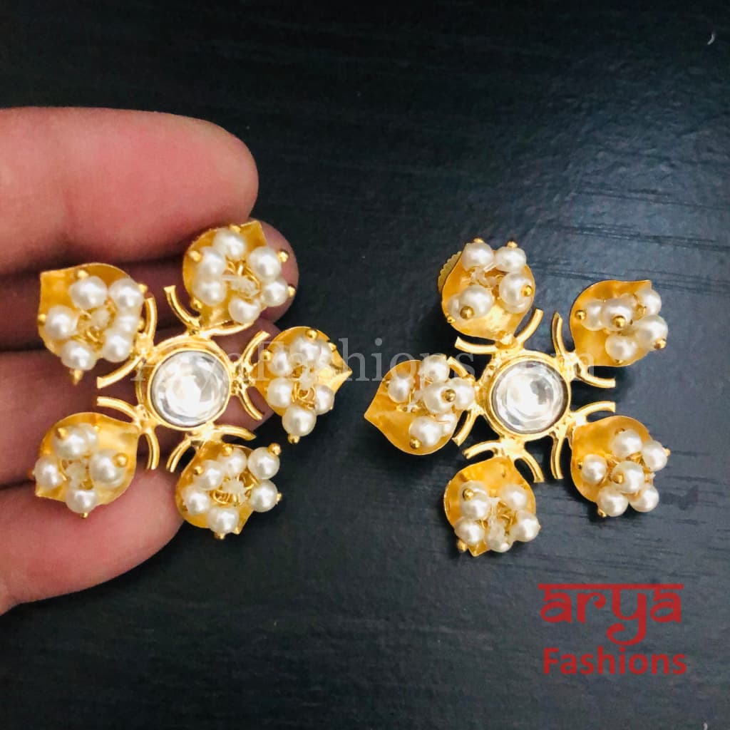 Shavi Matte Gold Designer Stud Earrings