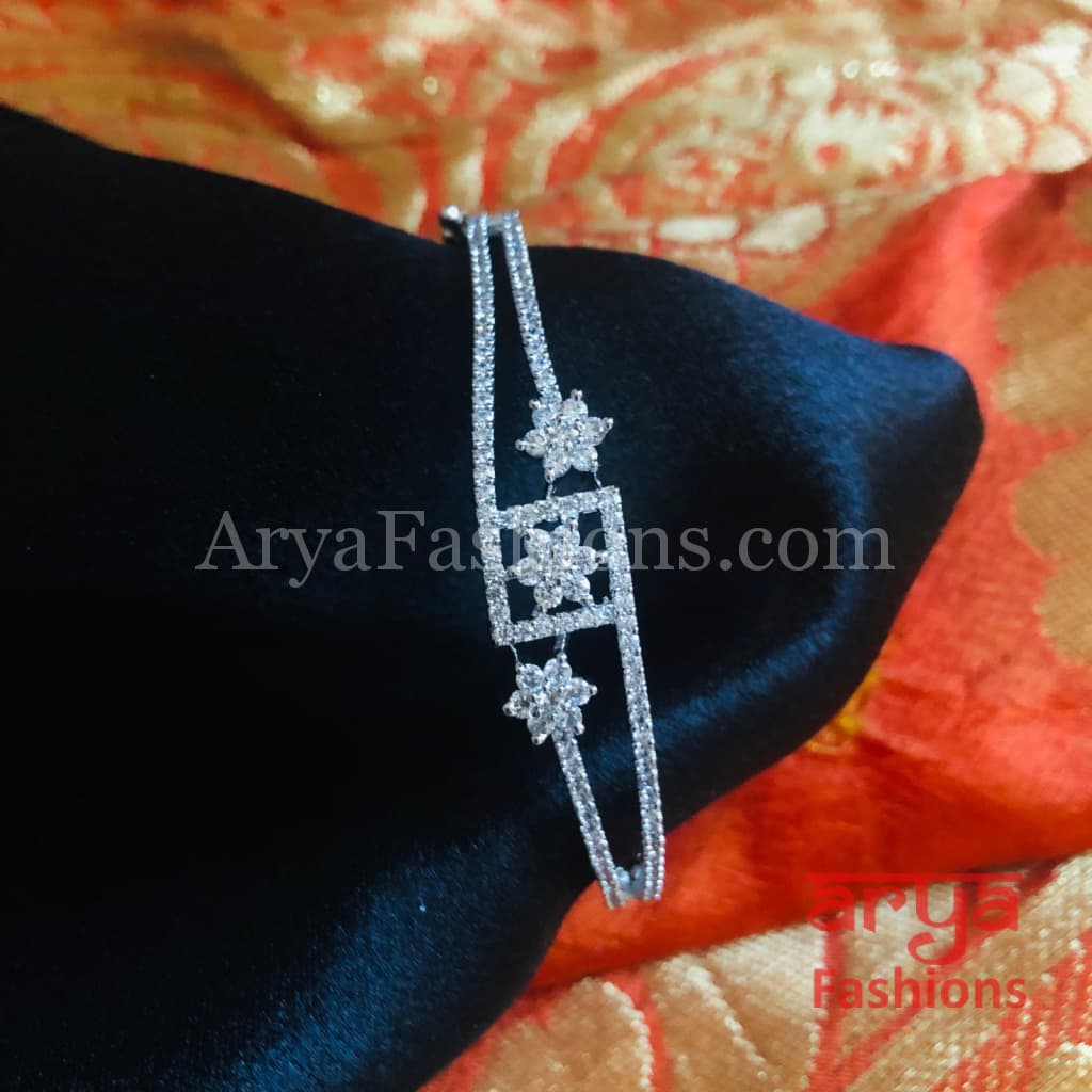 Sheena CZ Crystal Party Bracelet/ Silver Band Bracelet
