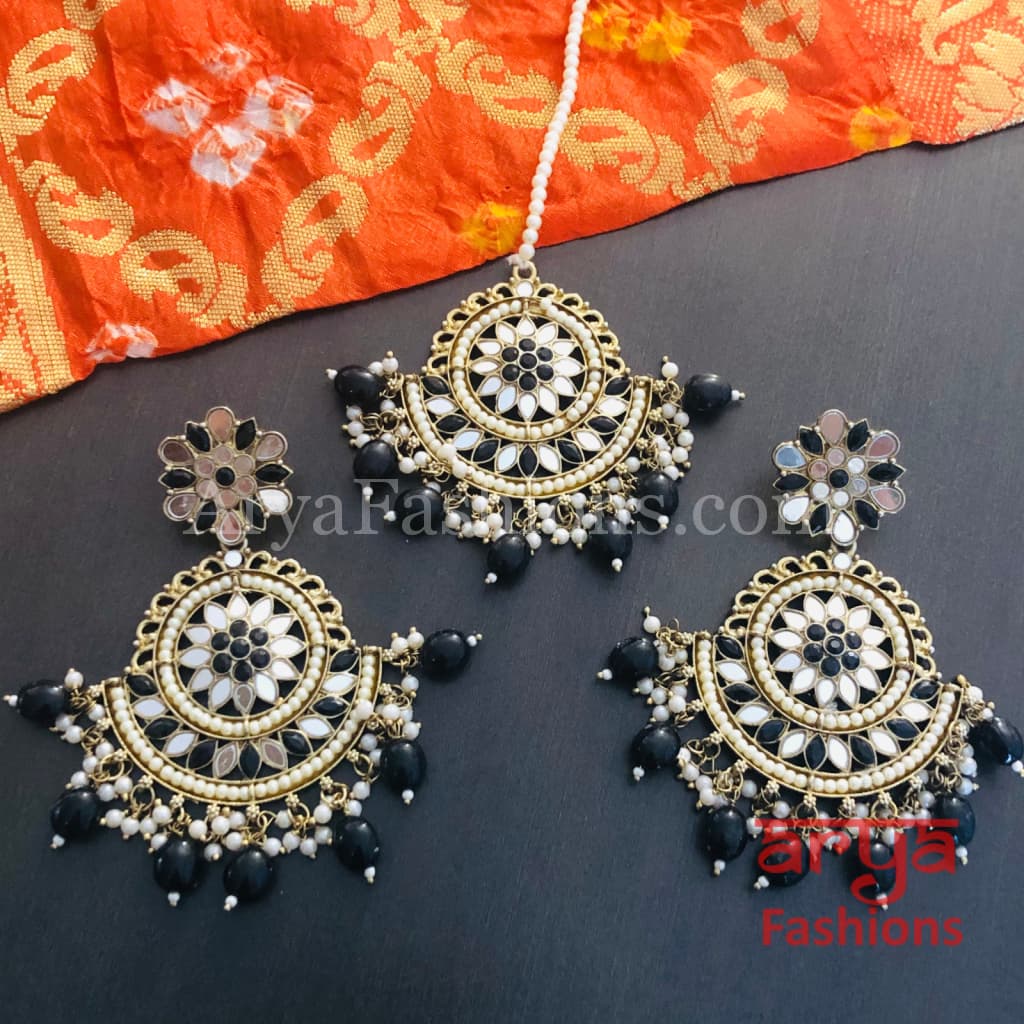 Sheena Mirror Mang Tika and Chandbali Earrings Combo Set