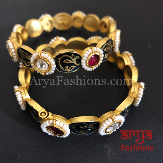 Shivali Navy Blue Meenakari Rajwadi Bangles