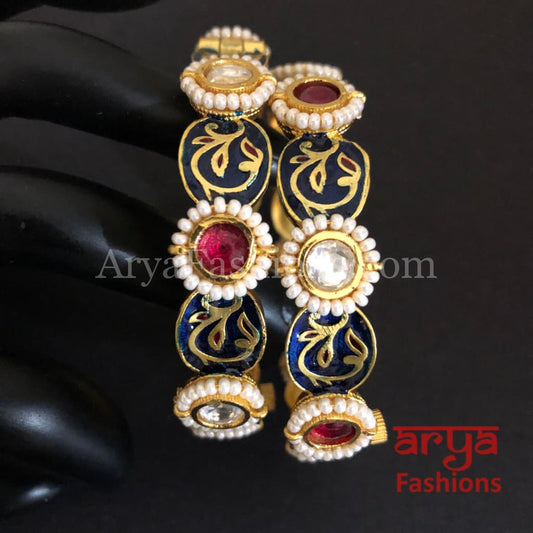 Shivali Navy Blue Meenakari Rajwadi Bangles