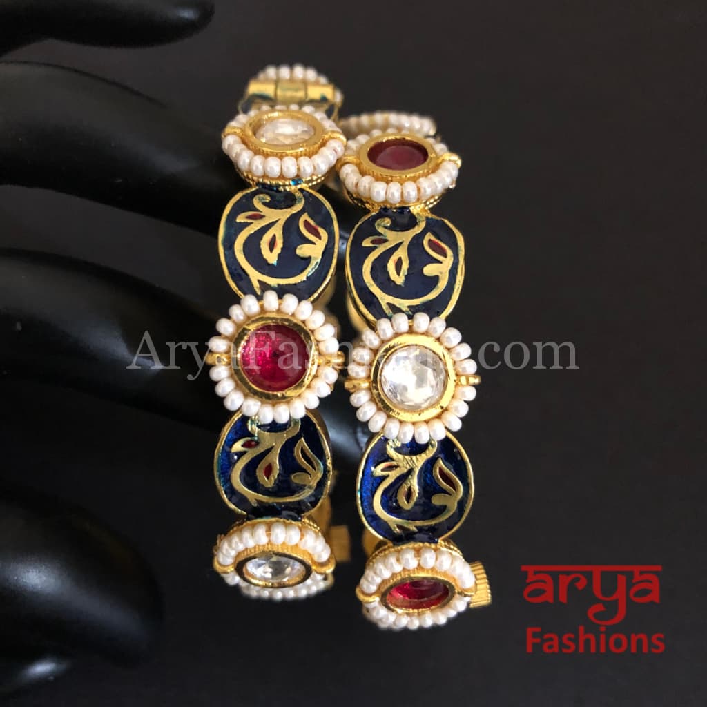 Shivali Navy Blue Meenakari Rajwadi Bangles