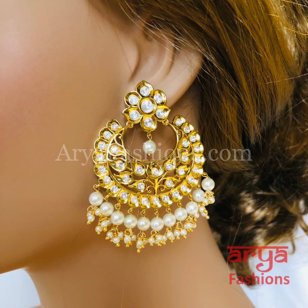Shivani Golden Kundan Pearl Chandbali