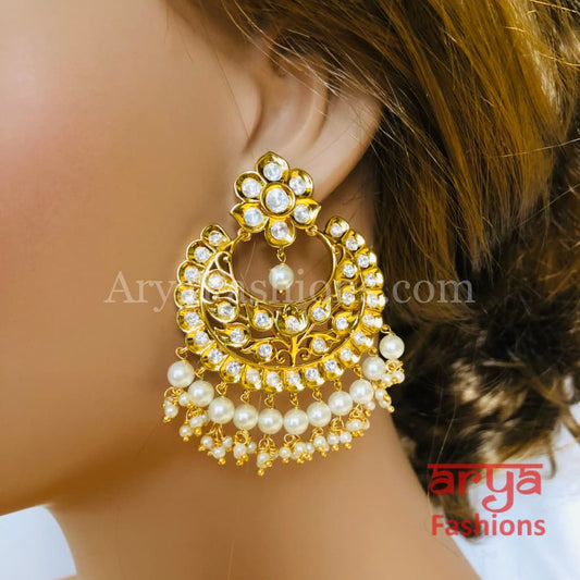 Shivani Golden Kundan Pearl Chandbali
