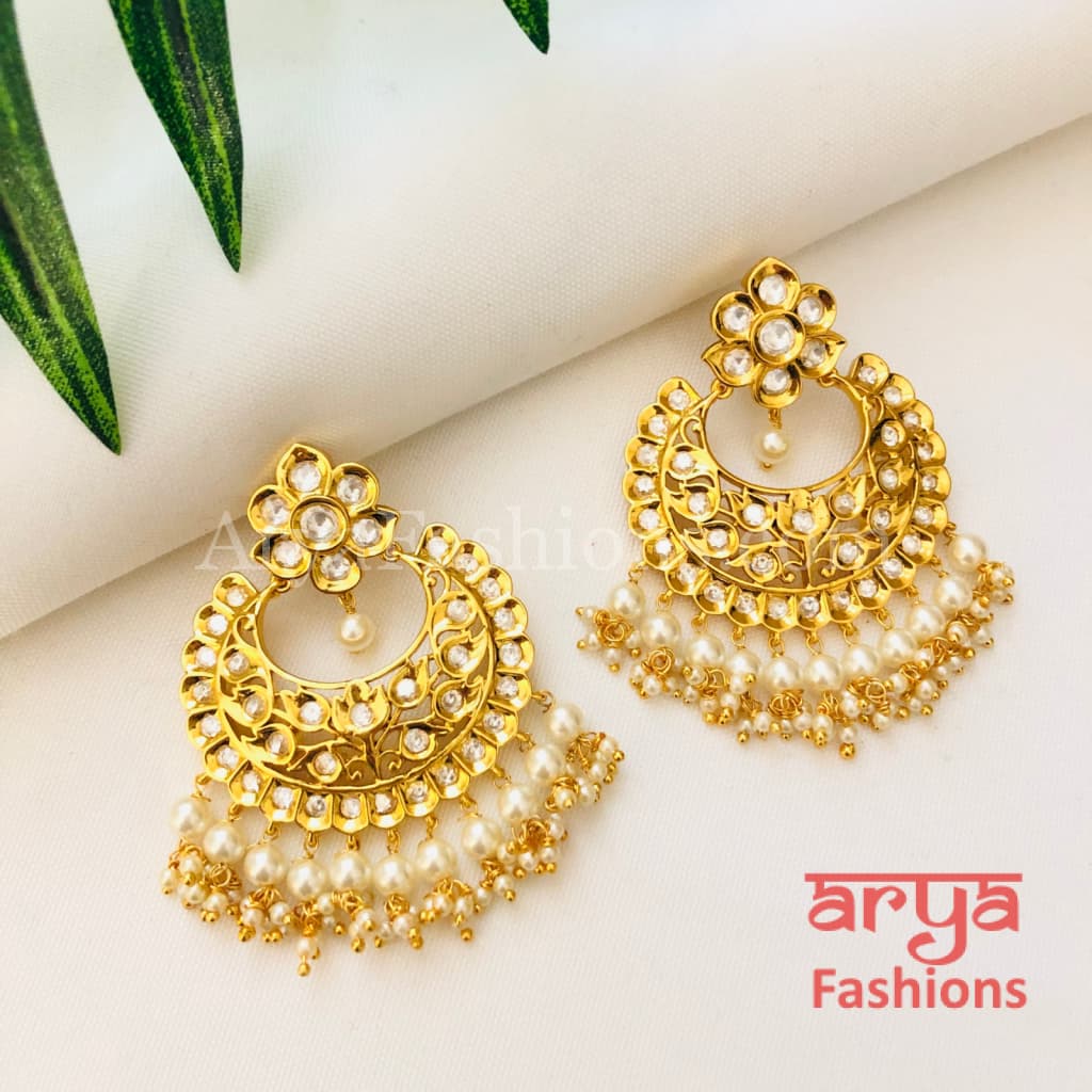 Shivani Golden Kundan Pearl Chandbali