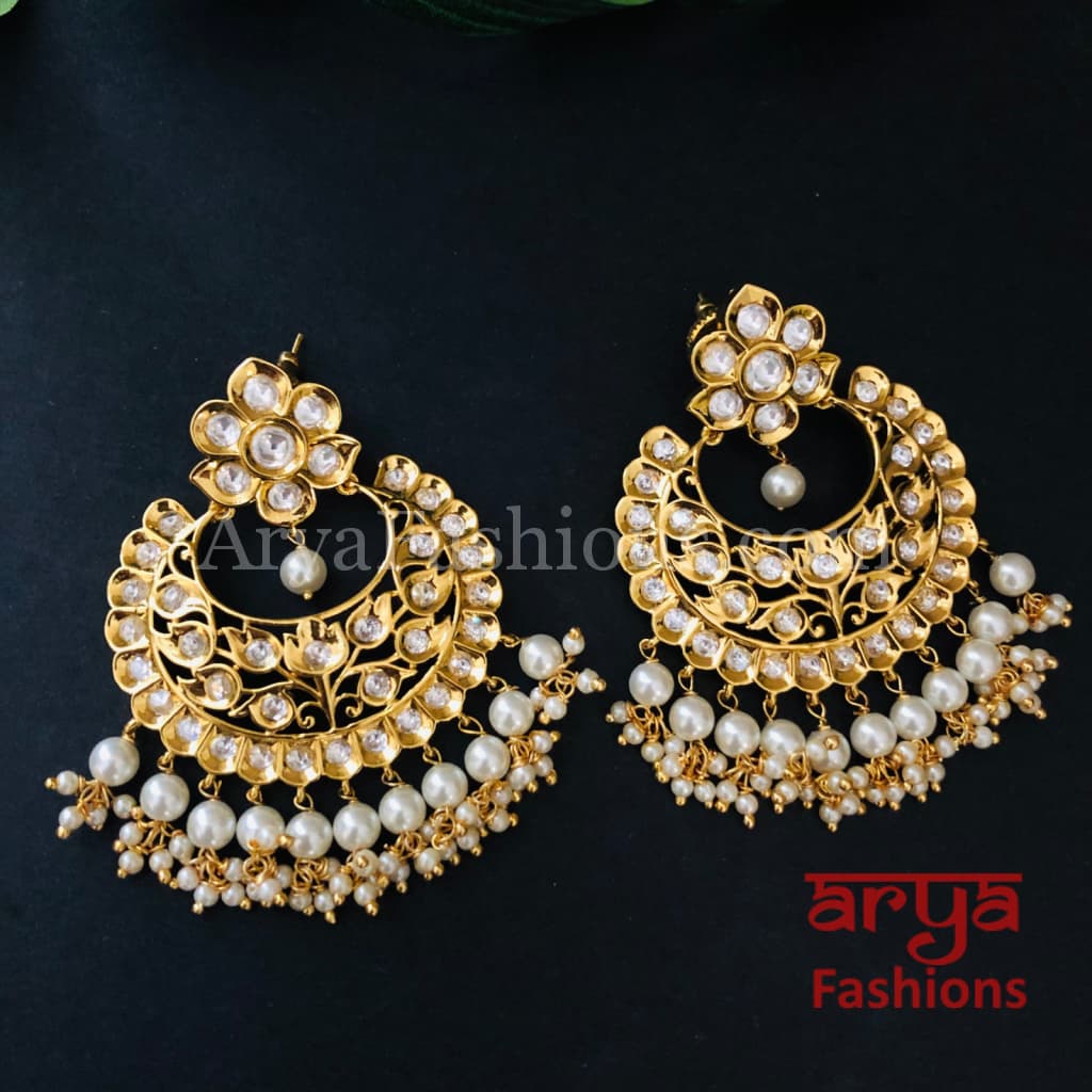 Shivani Golden Kundan Pearl Chandbali