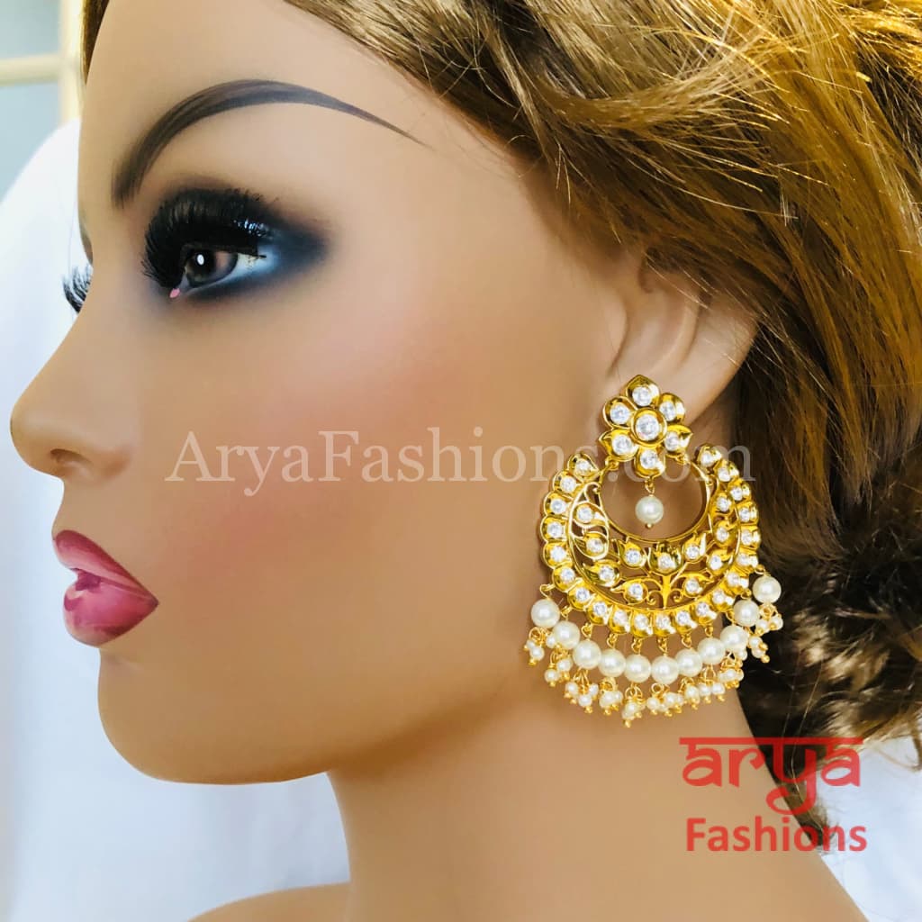 Shivani Golden Kundan Pearl Chandbali
