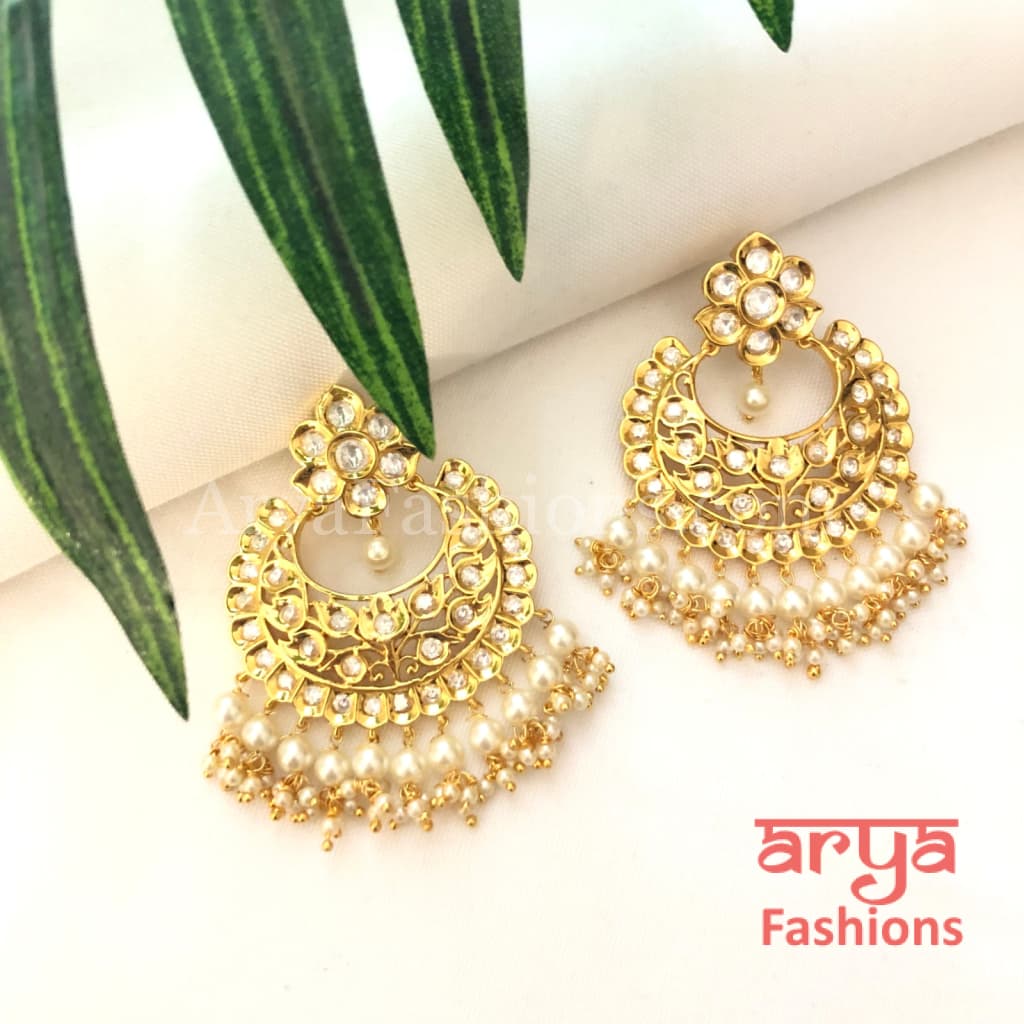 Shivani Golden Kundan Pearl Chandbali