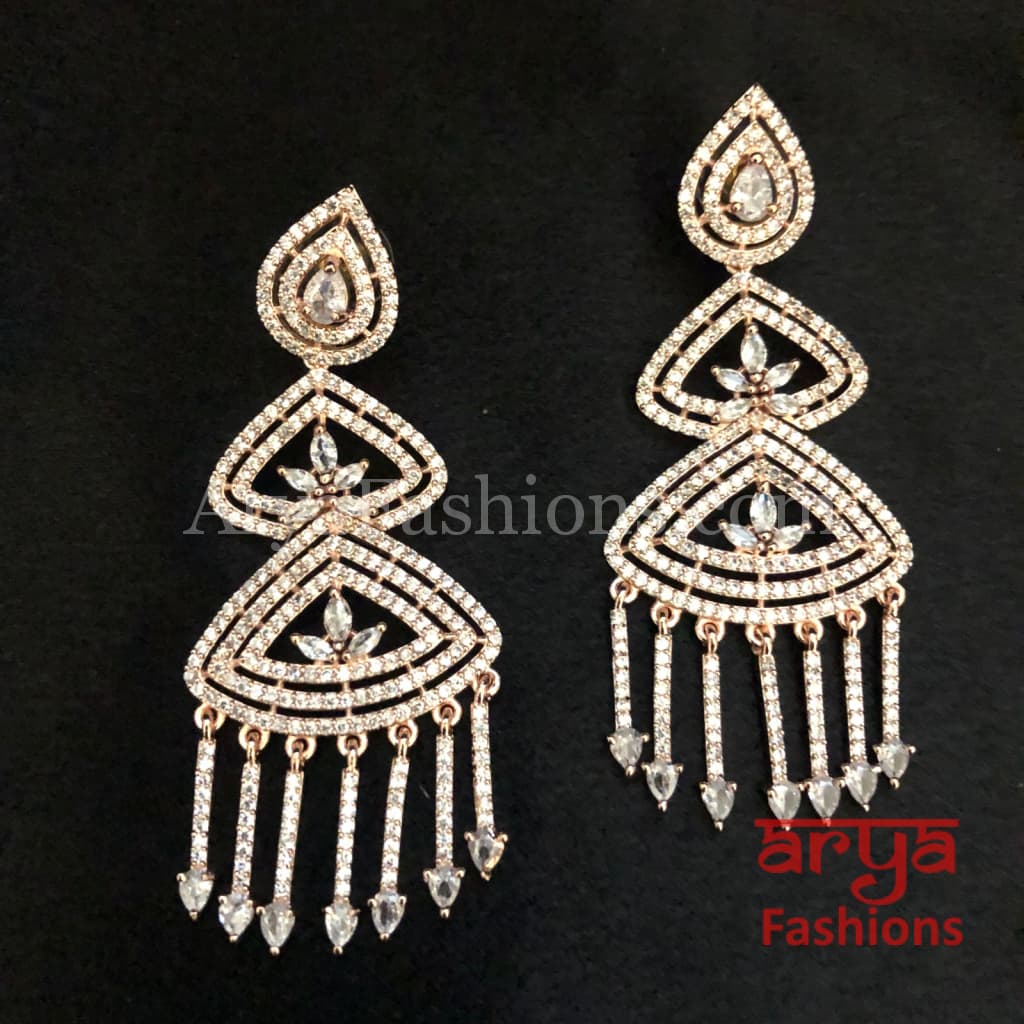 Siba CZ Chandbali Earrings in Rose Gold finish