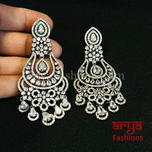 CZ Silver Cocktail Chandbali Earrings