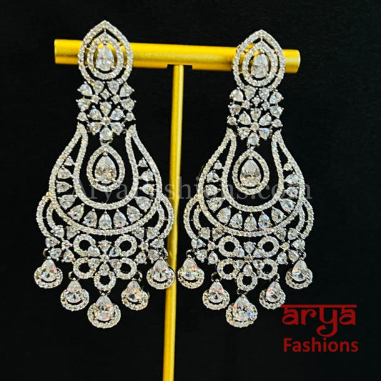 CZ Silver Cocktail Chandbali Earrings