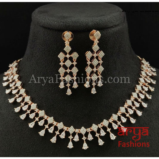 Silver Cubic Zirconia Wedding Necklace/ Black Rose Gold CZ Necklace