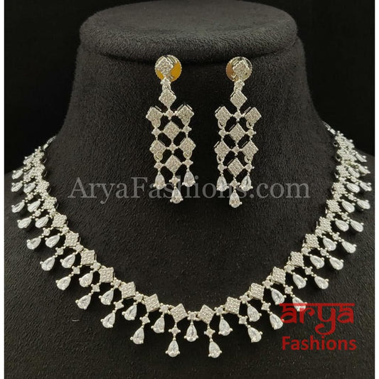 Silver Cubic Zirconia Wedding Necklace/ Black Rose Gold CZ Necklace