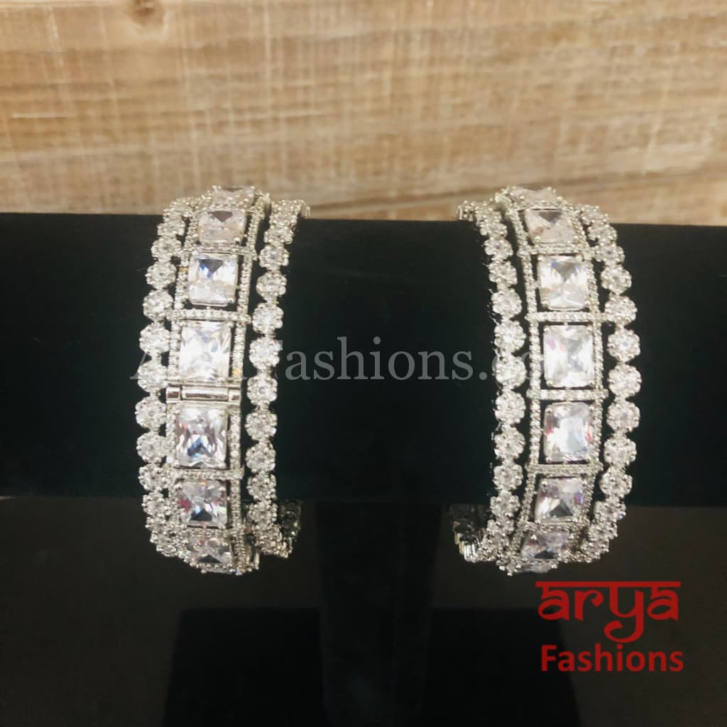 Silver CZ stone Bangle Set
