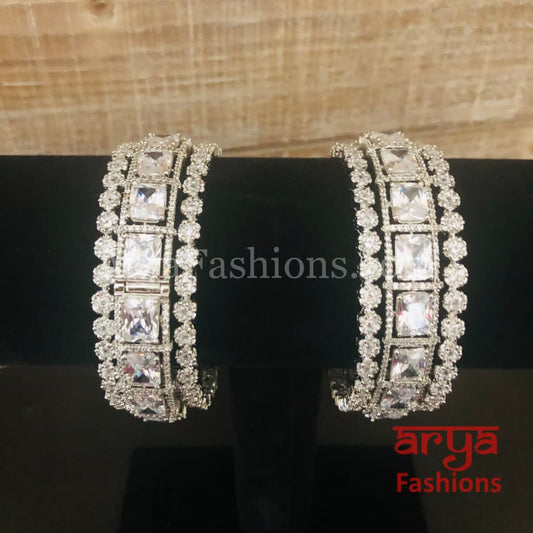 Silver CZ stone Bangle Set