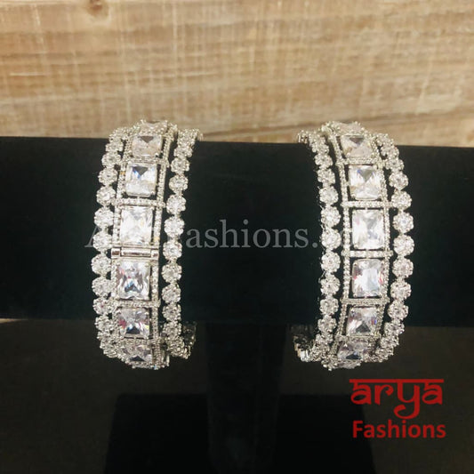 Silver CZ stone Bangle Set